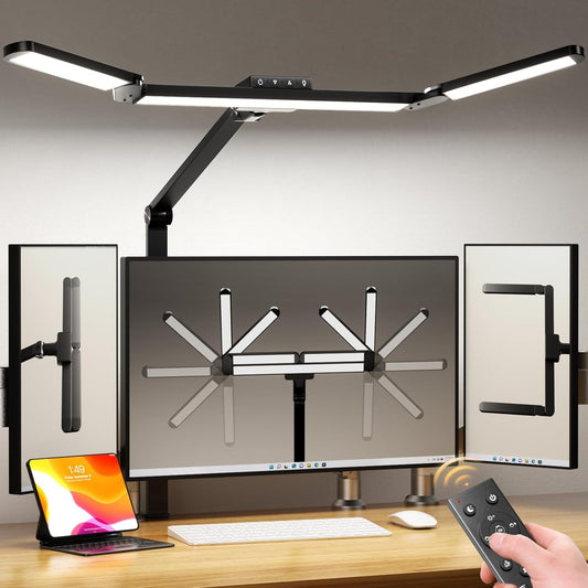 LED Desk Lamp with Clamp, Architect Desk Lamp for Home Office with Remote, 24W Ultra-Bright Desk Light with Stepless Dimming and Stepless Color Temp, Memory Function for Study and Workbench-0