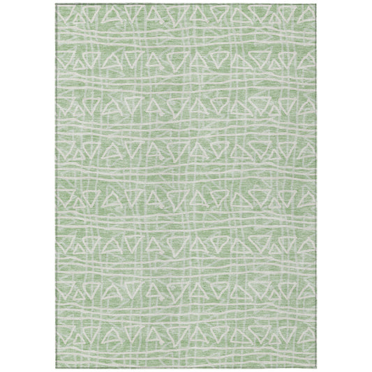 10' X 14' Mint Green Artichoke Green And Ivory Geometric Washable Indoor Outdoor Area Rug-1