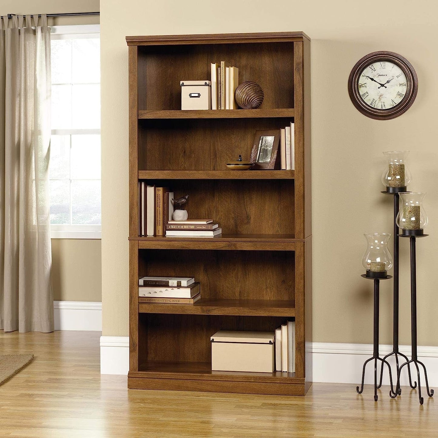 Oiled Oak Split Bookcase with 5 Shelves-0
